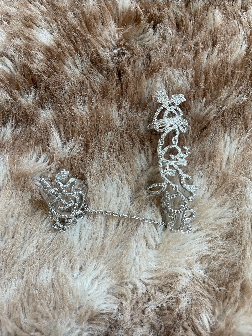 Silver Crystal Filigree Double Ring Connector